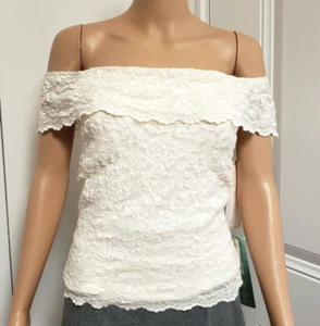 Vintage Dave & Johnny Special Occasion Top Women Ivory Lace Off Shoulder Size 11 - Picture 1 of 12