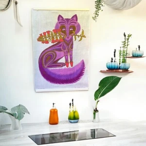 ASCIUGAMANO DA TÈ Belinda Lyon asciugamano da tè/appeso a parete viola volpe anni 70 RARO MAI USATO - Foto 1 di 10