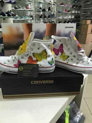 Converse Bianche Alte Paint Custom Disegnate Farfella Butterfly Multicolor - Immagine 1 di 4