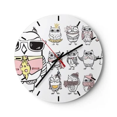 Horloge murale en verre 40x40cm Chouette amusement garçon joyeux Wall Clock - Photo 1/4