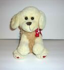 Kellytoy Beige Puppy Dog Red Hearts Sewn on Feet Ribbon Bow Plush 10"