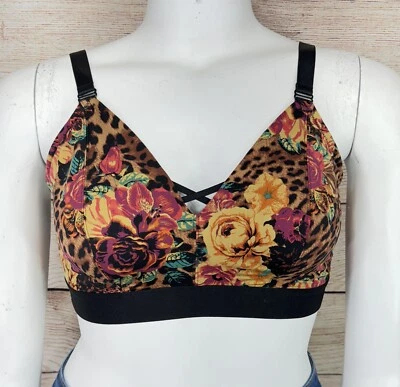 TORRID Curve 1-D/DD Unlined Microfiber Full Support Bralette Leopard Roses EUC - Image 1 of 4