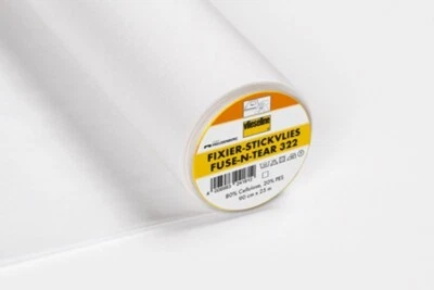 VLIESELINE 1 m Fixierstickvlies 322, weiß, aufbügelbar, ausreißbar, 90 cm breit