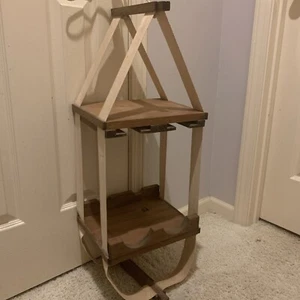 Estante colgante de lona de madera de mediados de siglo de colección + soporte para vajilla - Imagen 1 de 12