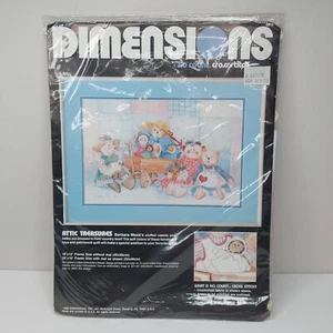 1988 Dimensions Attic Treasures Kit punti croce conigli e orsi nuovo non aperto - Foto 1 di 7