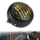 ✈ Motorcycle Retro Black Shell Grill Cover Headlamp Front Headlight Yellow Lens