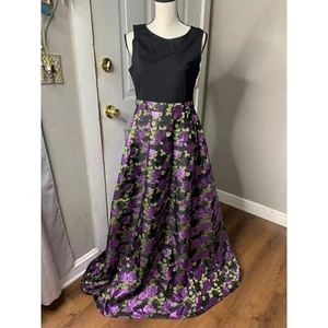 Maxi abito modcloth viola floreale jacquard taglia grande ospite matrimonio capriccioso - Foto 1 di 7