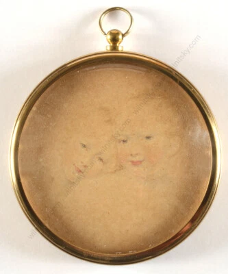 Sir Thomas Lawrence (1769-1830)-Atribución. "Dos hermanitos", dibujo en miniatura Foto 1 de 4
