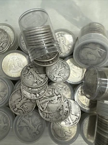 Lot of 10 - $5 Face Value Full Dates 90% Silver Walking Liberty Half Dollars - Picture 1 of 3