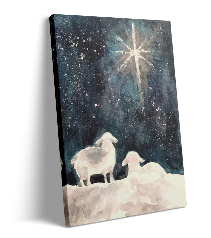 P&L ART Christmas Wall Art Sheep Star Painting Poster Canvas Wall Decor for Bedroom