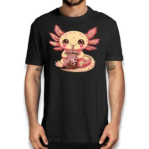 Bubble Boba Tea Kawaii Axolotl T-shirt - Axolotl Anime Cute Graphic Tee - Picture 1 of 70