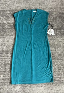 Calvin Klein Womens Size 8 Dress Turquoise Knee Length Cap Sleeve V-Neck New P4 - Picture 1 of 9