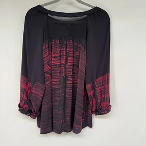 Gypsy 05 Global Village Silk Top Women M Black Red Abstract 3/4 Sleeve Pulllover - Picture 1 of 10