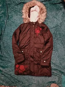 Abrigo de Invierno Parka Negra Joe Browns Edad 11 12 Años Diseñador Rosas Rojas Niñas - Imagen 1 de 8