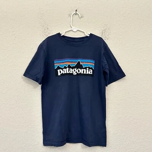 PATAGONIA P-6 Logo T-Shirt Boys S 7-8 Navy Blue Organic Cotton Short Sleeve Tee - Picture 1 of 8