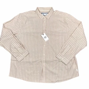 Rivers Mens Shirt Top Sz 3XL Ivory Stripe Pocket Button Linen Blend Free Ship - Picture 1 of 10