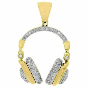 Colgante redondo de plata de ley 925 con forma de auriculares de diamante creado en laboratorio de 3 quilates para hombre - Imagen 1 de 5