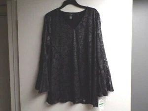 Alfani tiefschwarze Folienbluse Gr. L 69,50 $ Einzelhandel/Neu mit Etikett - Bild 1 von 3