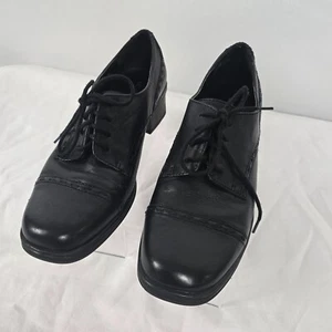 Scarpe Oxford Liz Baker donna taglia 9 M nere tacco a blocco stringate tomaia in pelle - Foto 1 di 15