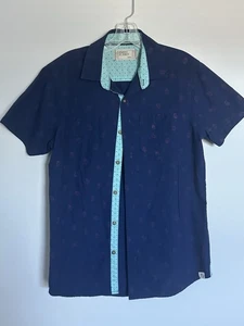 Free Planet Navy Pink Palm Trees print Shirt men sz small - Picture 1 of 9