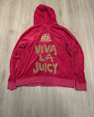 Sudadera con capucha vintage Y2K Juicy Couture de terciopelo rosa con cremallera Viva la juicy para mujer XL Foto 1 de 4