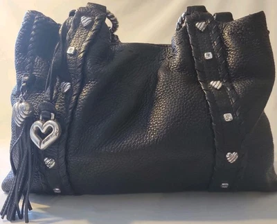 Bolso de cuero negro Brighton Vagabond con bolsillos interiores de cachemira roja corazones  Foto 1 de 4