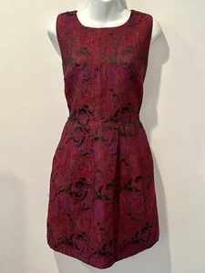 Allen B. by Allen Schwartz Floral Red Purple Jacquard Dress Size L Large EUC! - Picture 1 of 6