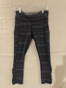 Lululemon Leggings Damengröße 6 Pace Rival kurz geschnitten Cyberstreifen marineblau schwarz - Bild 1 von 10