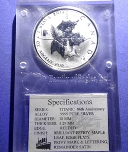 1998 Canada $5 Maple Leaf Titanic 86th Anniversary Privy 1 Ounce .9999 Silver *1 - Picture 1 of 2