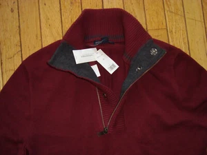 BANANA REPUBLIC HALF ZIP MEN'S BURGUNDY COTTON BLEND SWEATER SIZE MEDIUM BNWT! - Picture 1 of 12