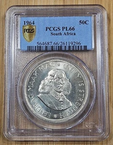 1964 South Africa 50 Cents Silver Coin PCGS PL66 Gold Shield - Picture 1 of 2