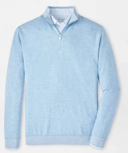 NEW MENS PETER MILLAR GOLF L/S COOLSPUN BIRDSEYE 1/4 ZIP SWEATER, MEDIUM, BLUE - Picture 1 of 5
