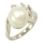 JEWELRY Pearl diamond Ring Pt900 Platinum Clear White Used US size #9.75
