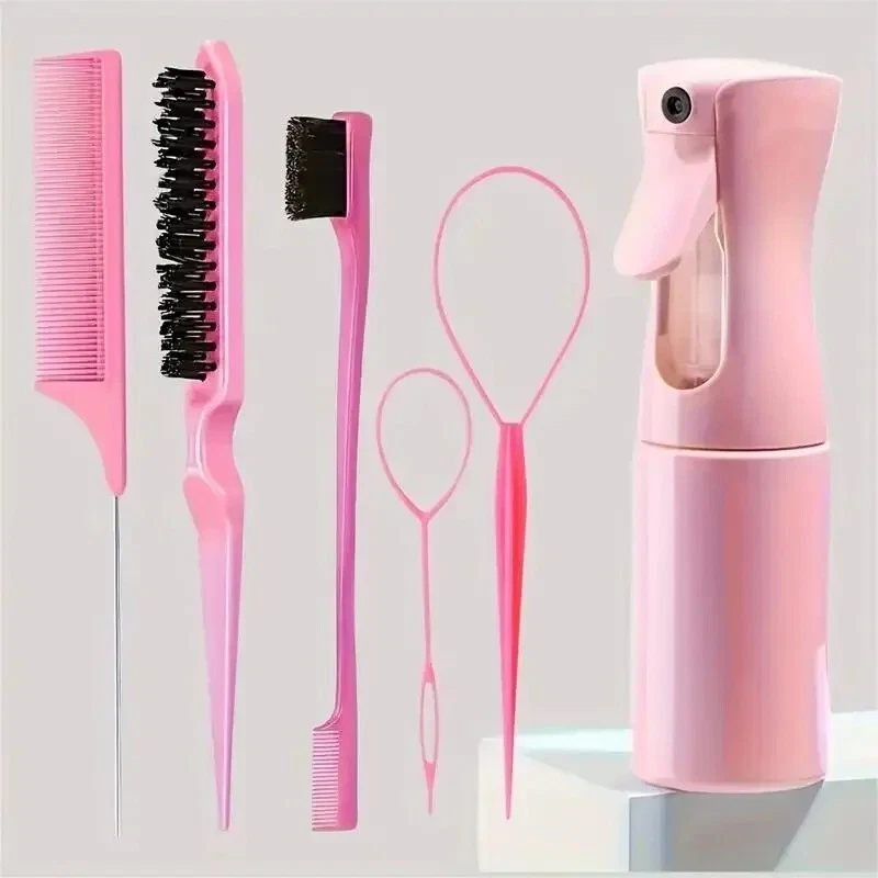Hair Brush Set with Spray Bottle–Braiding, Rat Tail, Teasing & Edge Brush - Image 1 of 1