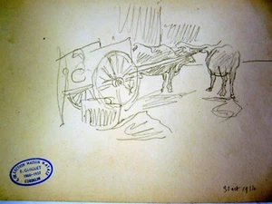 Dessin original début XX° de François GUIGUET, 1914 tampon D - 20 x 12,5 cm - Picture 1 of 6