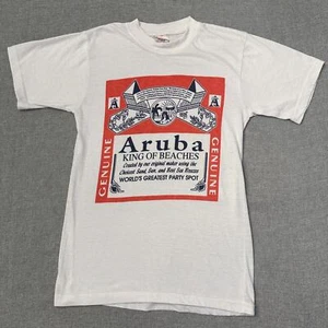 Aruba King of Beaches T-shirt Mens Small White Caribbean Beach Vacation 16x26 - Picture 1 of 5