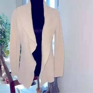 Massimo Dutta Women Ivory Open Front Beautiful Shawl Collar Thick Knit Cardigan - Picture 1 of 5