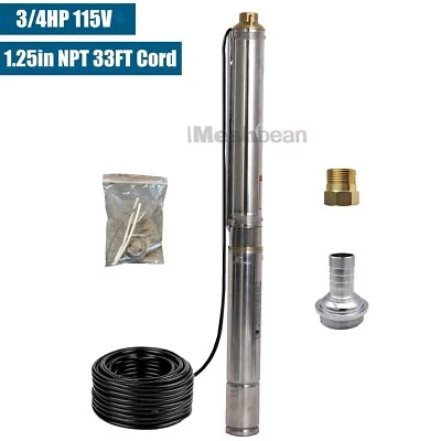 Bomba sumergible de pozo profundo de 3/4 HP 3", 115 V, 13 GPM, 247 pies MAX, 60 Hz, 1,25 pulgadas NPT Foto 1 de 4