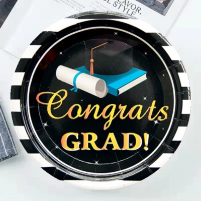 Plato de fiesta de graduación grado celebración vajilla decoración impermeable 7" x10 Foto 1 de 4
