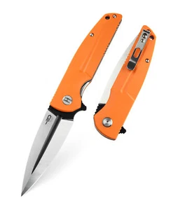Cuchillo plegable aleta Bestech mango naranja G10 14C28N borde liso BG34B-2 - Imagen 1 de 1