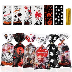 Halloween Cellophane Treat Bags 120pcs Halloween Plastic Clear Candy Bags Can... - Picture 1 of 8