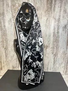 Coach Black & White Carriage Horse Silk Scarf 60x10 - Picture 1 of 4