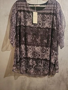 NWT Sese Code Womens Size 2XL Black Sheer Layered Lined Pullover Shirt - Picture 1 of 17
