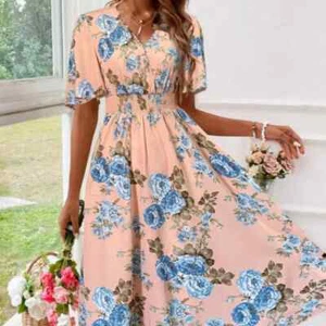 Womens Floral Printed Cinching Waist Dress spring and summer dress for Women - Picture 1 of 8