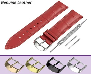 Per ROTARY Cinturino Orologio Rosso Vera Pelle per Fibbia Chiusura 12-24mm Uomo - Foto 1 di 13