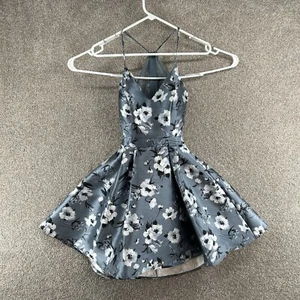 B. Darlin Women's Dress Size 0 Blue Floral Strap V-Neck Fit & Flare - Picture 1 of 10