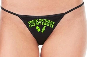 Sexy Tanga de Cuerda Negra Trick or Treat Lick My Sweets Halloween Sexy Cuerda Negra Sexo Oral Cómeme - Imagen 1 de 15