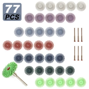77pc 25mm Bristle Disc Kit With 1/8" Shank For Rotary Tools Radial Bristle Wheel - Picture 1 of 11
