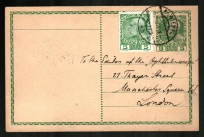 AUSTRIA (1909) 5h Franz Josef F/VF Postal Viena a Londres Foto 1 de 2