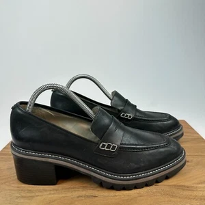 Nuevo Mujer Bernardo Selma Cuero Negro Tacón Penny Mocasines Zapatos Talla 10 M - Imagen 1 de 8